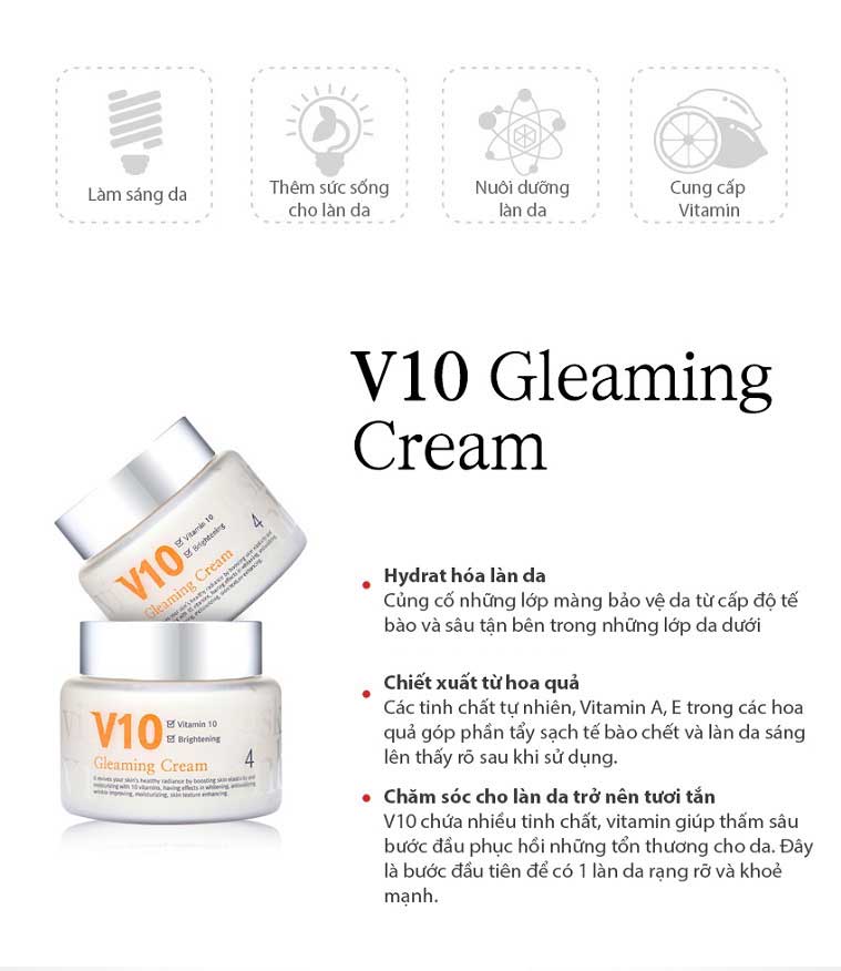 Công ty phân phối V10 Gleaming Cream Skinaz Hàn Quốc
